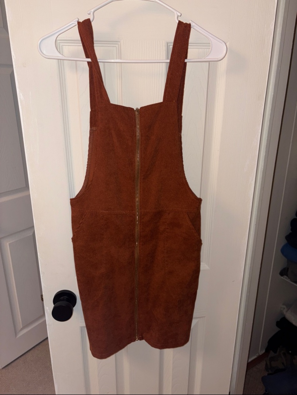 SHEIN Rust Brown Suede-Look Zip Front Pinafore Dress